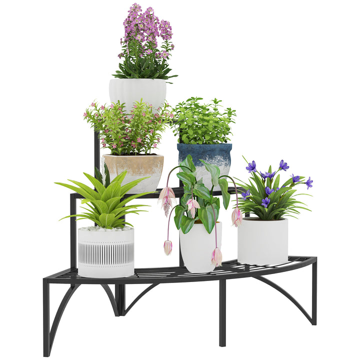 Three-Tier Corner Metal Plants Shelves - Black