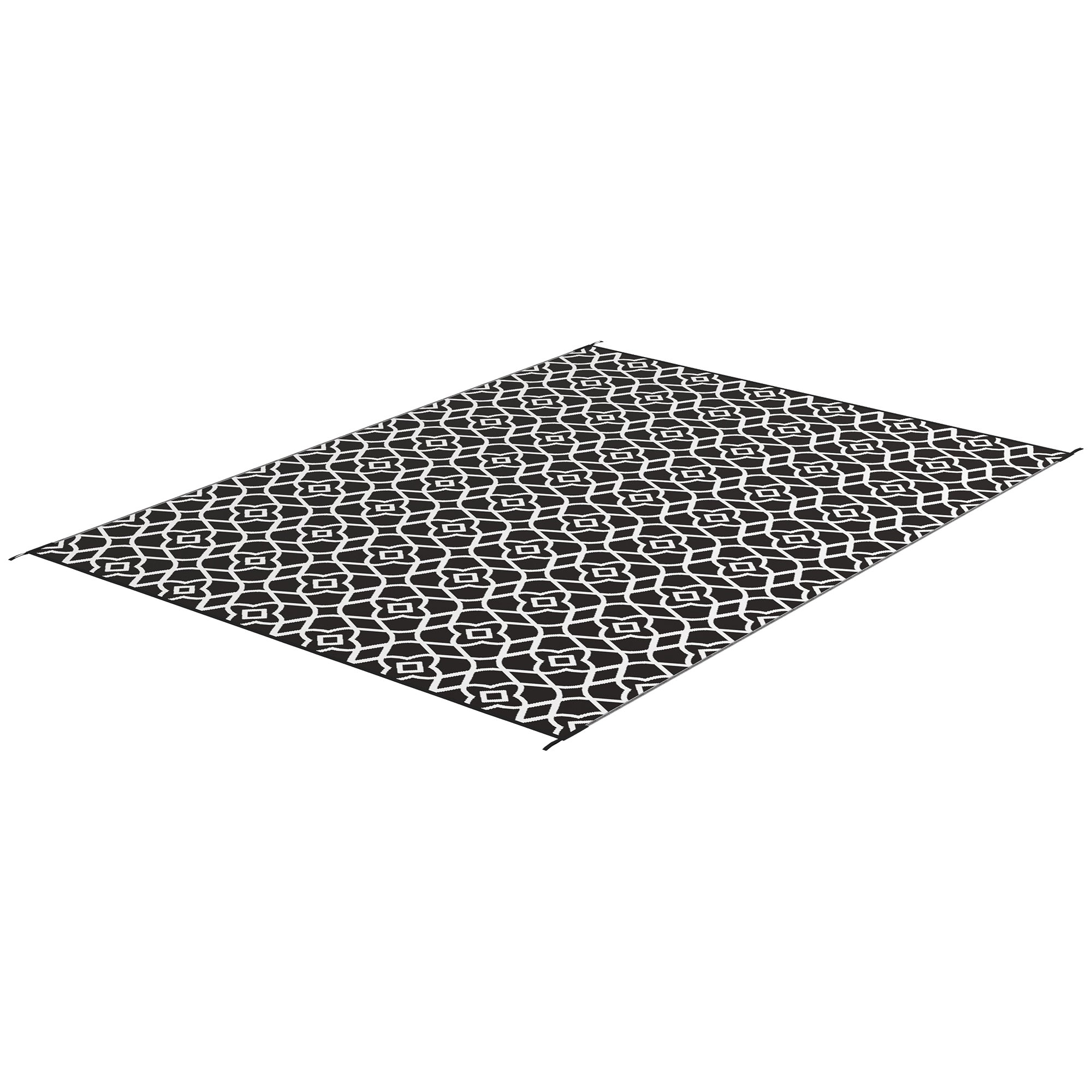 Reversible Outdoor Rug Carpet RV Camping Rugs with Carry Bag, 9' x 12', Black & White Clover