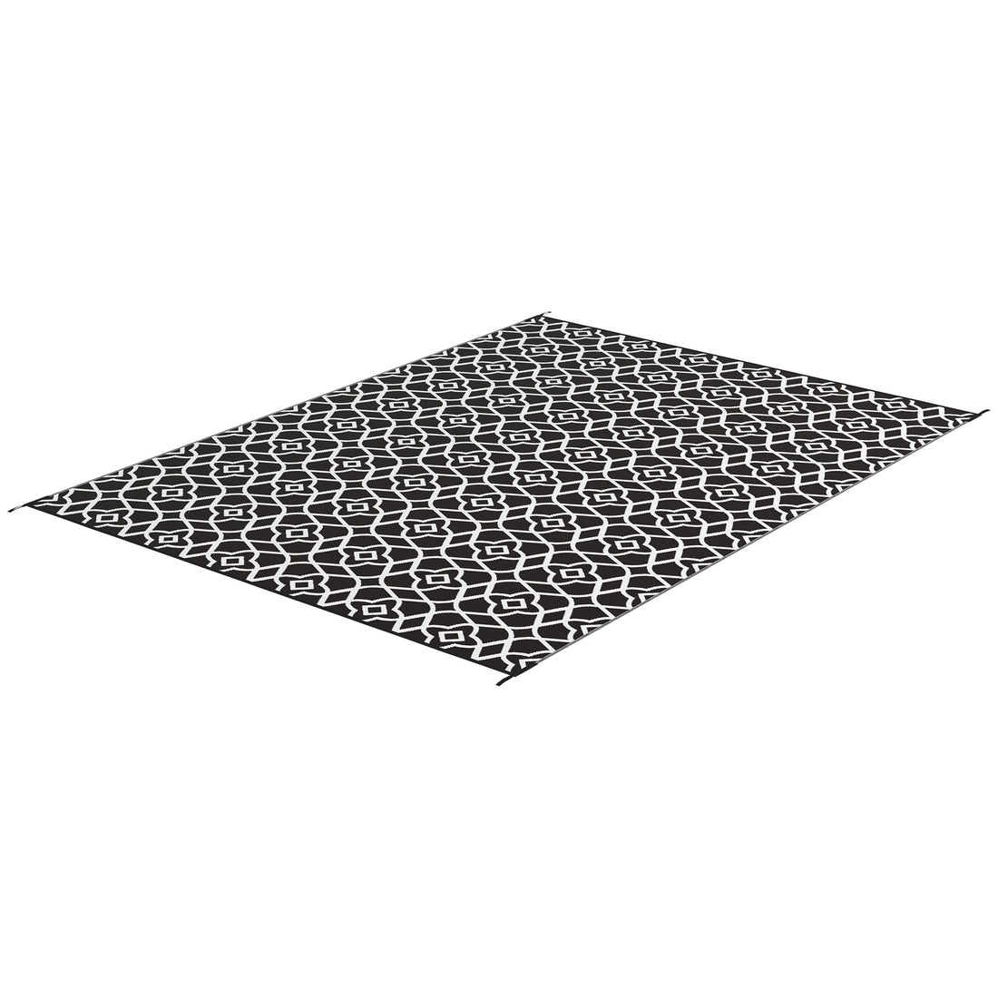 Reversible Outdoor Rug Carpet RV Camping Rugs with Carry Bag, 9' x 12', Black & White Clover