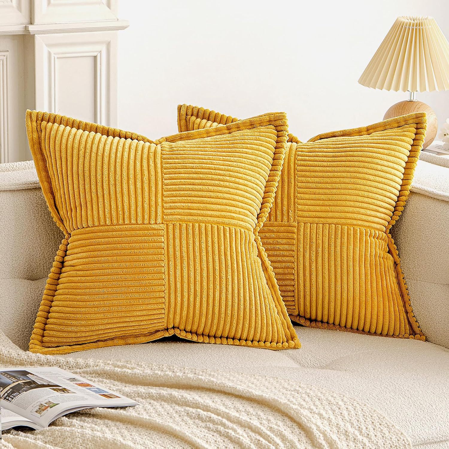 Corduroy Pillow Covers Super Soft Boho Striped Pillow Covers Broadside Decorative Textured Christmas Throw Pillows For Couch Cushion Livingroom