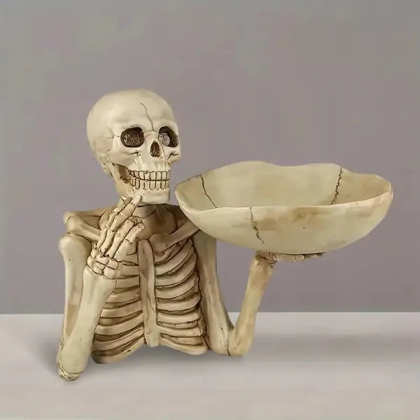 Skull Tray Ornament With Bowl – Unique Skeleton Design For Indoor & Outdoor Decor, Perfect For Halloween, Day Of The Dead, Or Gothic Themed Rooms, Creative Room Decoration