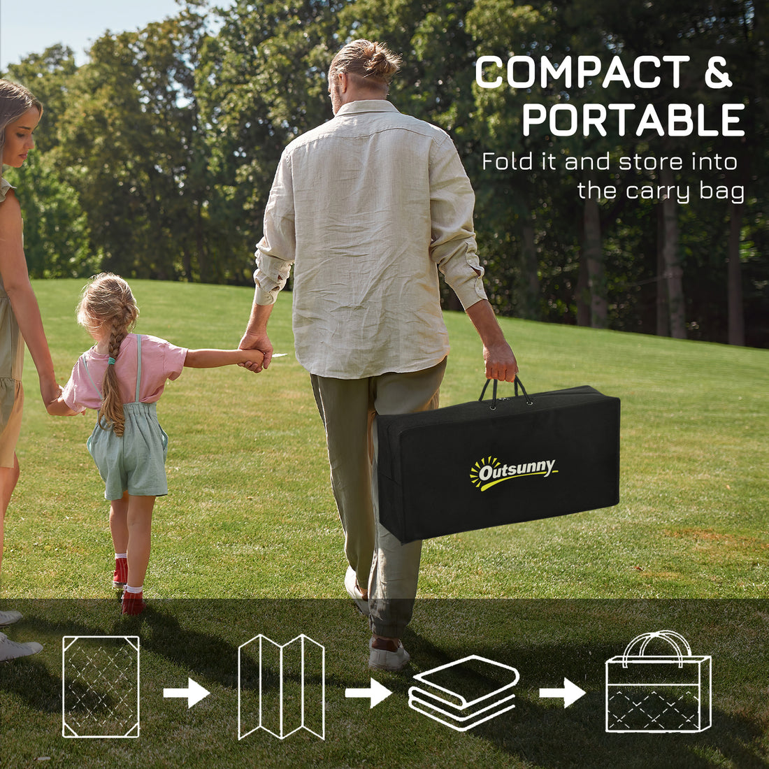 Reversible Outdoor Rug Carpet RV Camping Rugs with Carry Bag, 9' x 12', Black & White Clover