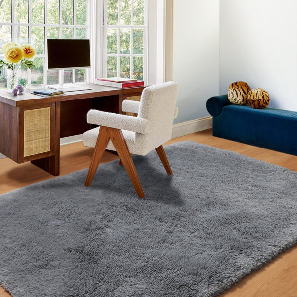 6ft X 9ft Grey Fluffy Carpet For Living Room