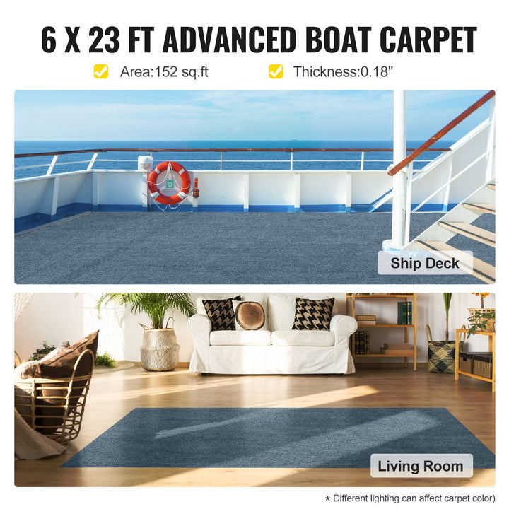 Gray Marine Carpet 6 Ft X 23 Ft Boat Carpet Rugs Indoor Outdoor Rugs For Patio Deck Anti-Slide TPR Water-Proof Back Cut Outdoor Marine Carpeting Easy Clean Outdoor Carpet Roll