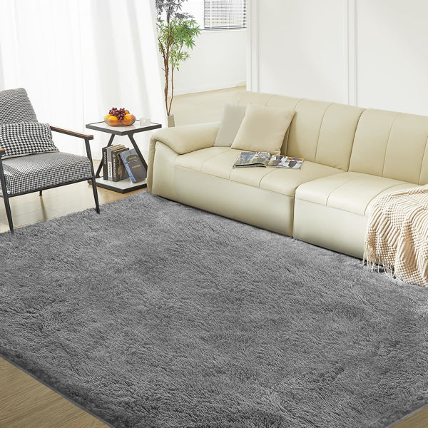 6ft X 9ft Grey Fluffy Carpet For Living Room